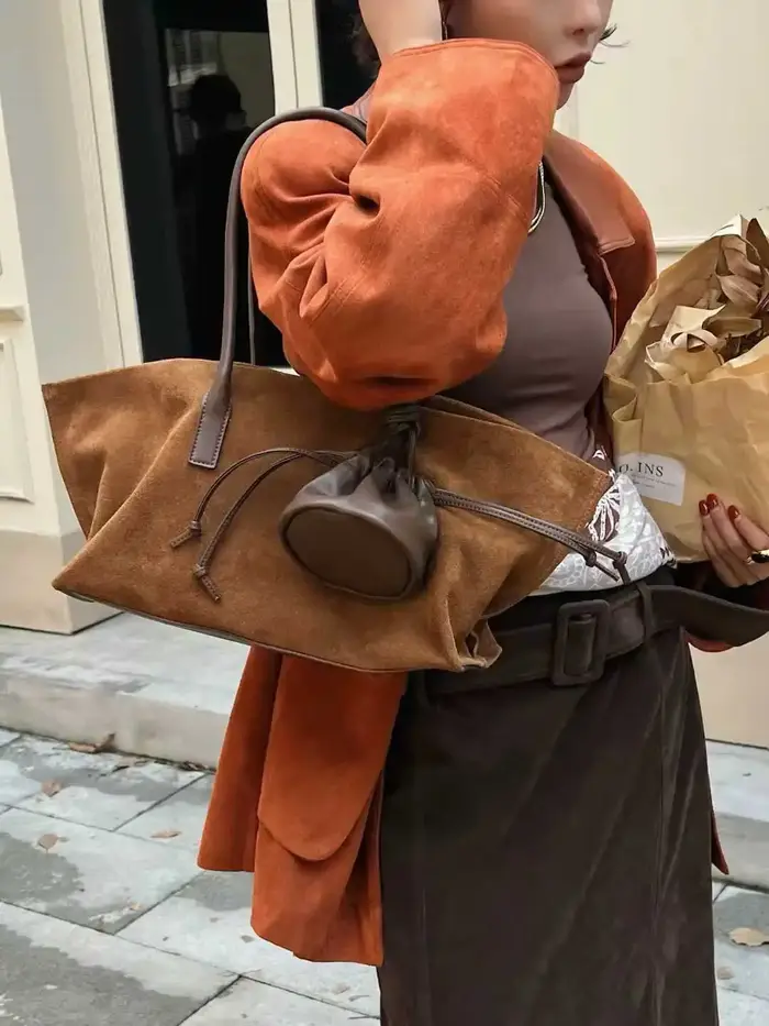 Sac fourre-tout vintage en suède grande capacité