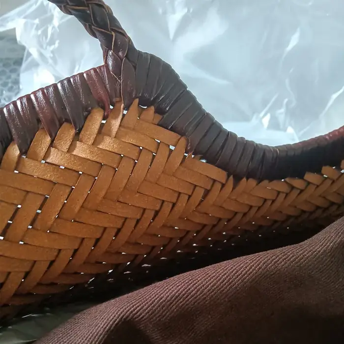Sac panier à légumes décontracté tissé à la main en cuir véritable avec sac intérieur