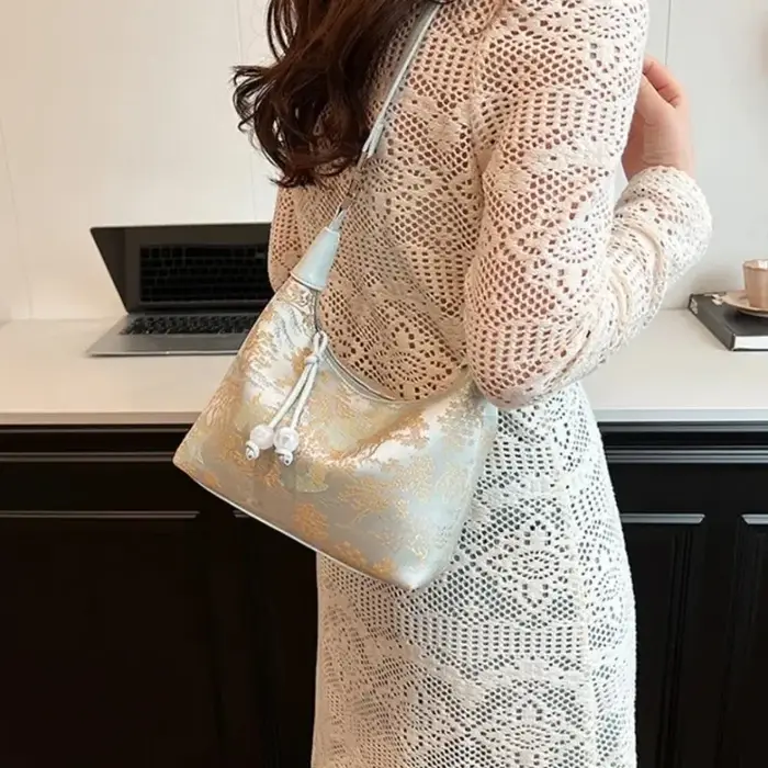 Sac à main Cheongsam réglable en toile à fermeture éclair Vintage
