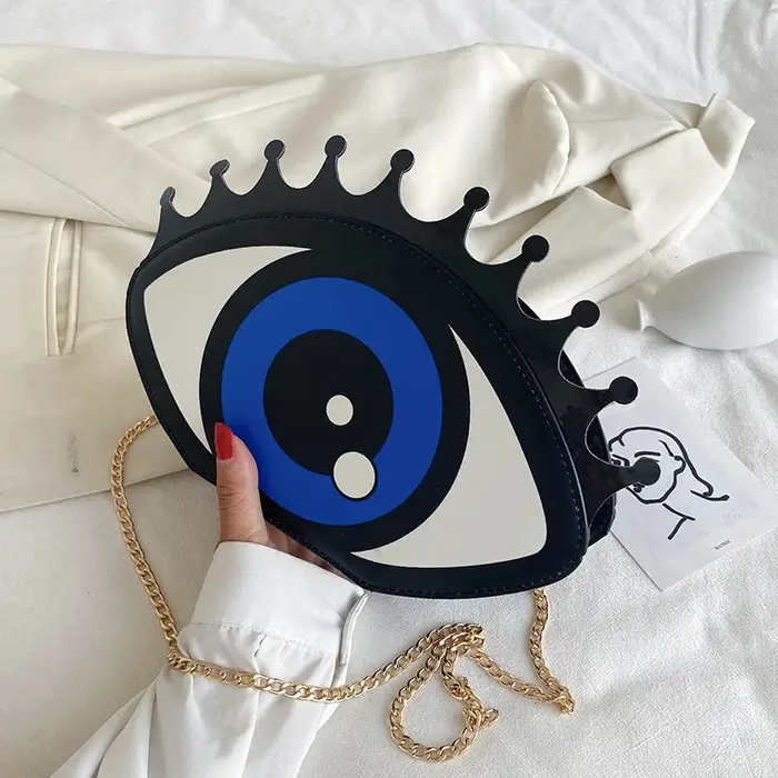 Femmes petit sac à bandoulière forme d'oeil mode PU cuir chaîne sacs Mini sac