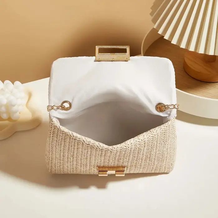 Sac à main pour femme en paille tressée de style rétro tendance