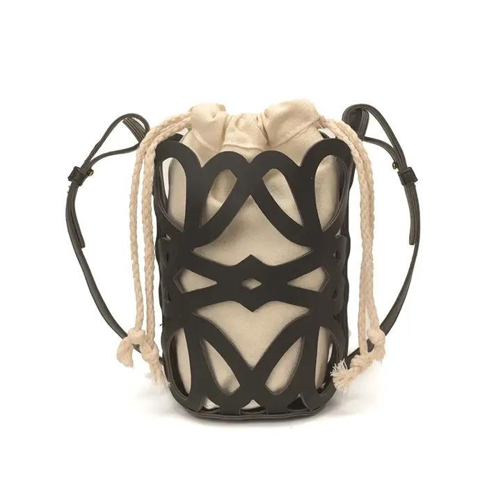 Sac bandoulière mini seau ajouré en PU uni avec cordon de serrage et sangle réglable, sac à main pol