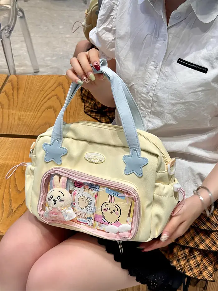 JIAERDI Harajuku jaune Itabag sacs à bandoulière femmes poignée en Nylon sac de messager décontracté filles Transparent