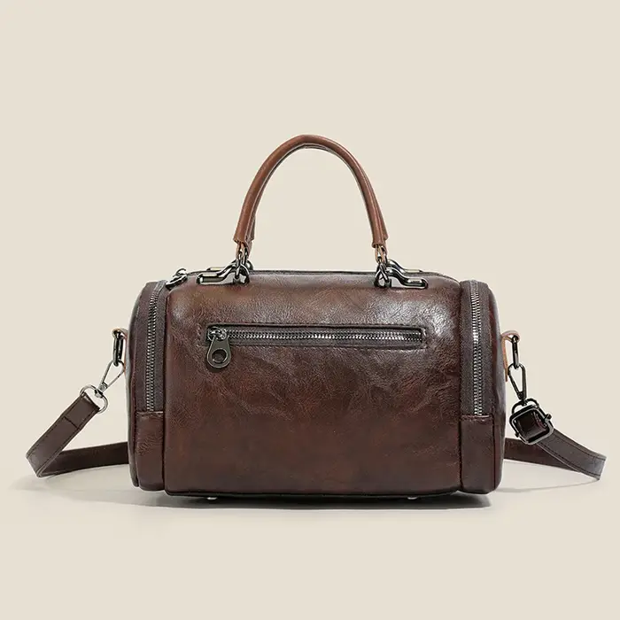 Sac Boston rétro en cuir PU noir pour femme