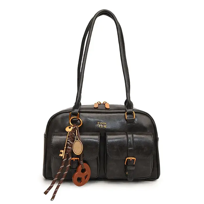 Sac à bandoulière fourre-tout multi-poches pour femmes avec matériel et lettre dorés, sac à main élé