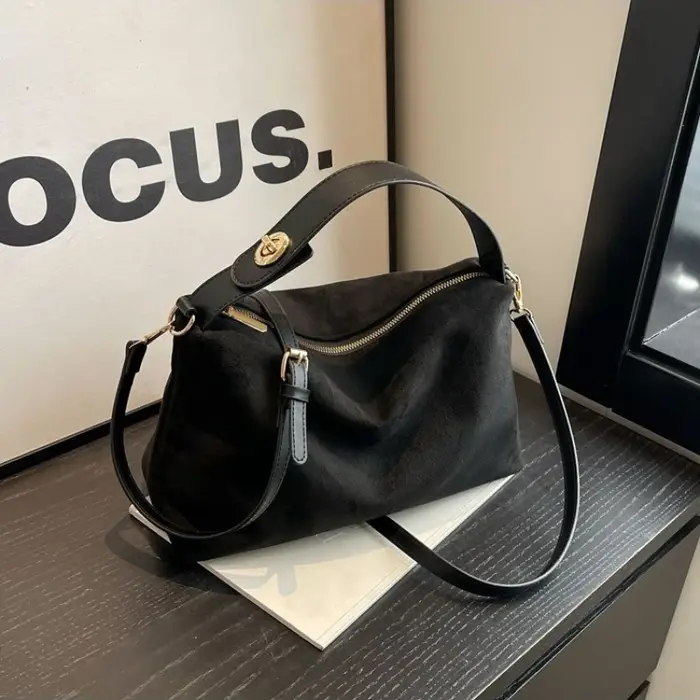 Sac à bandoulière en daim pour femmes, portefeuille Chic et conscient à fermeture éclair avec poigné