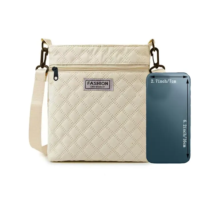 Sac bandoulière matelassé beige pour femme avec motif losanges
