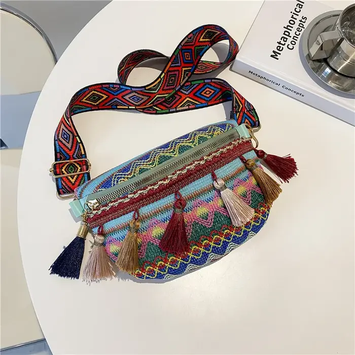 Sacs de taille de Style folklorique pour femmes avec sangle réglable, sac banane de couleur panachée