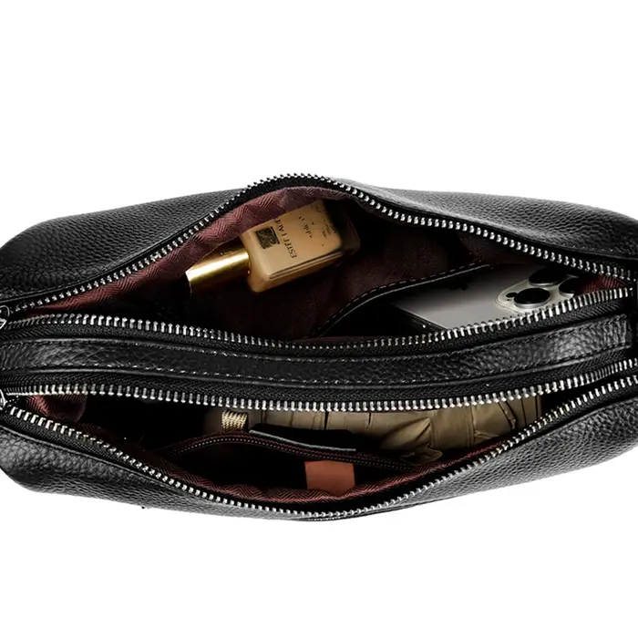 Sac à bandoulière en cuir véritable à fermeture éclair pour femme