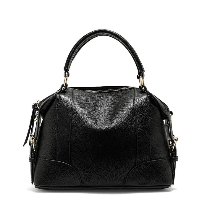 Sac fourre-tout en cuir véritable pour femme – Noir, minimaliste, fermeture éclair, grande capacité,