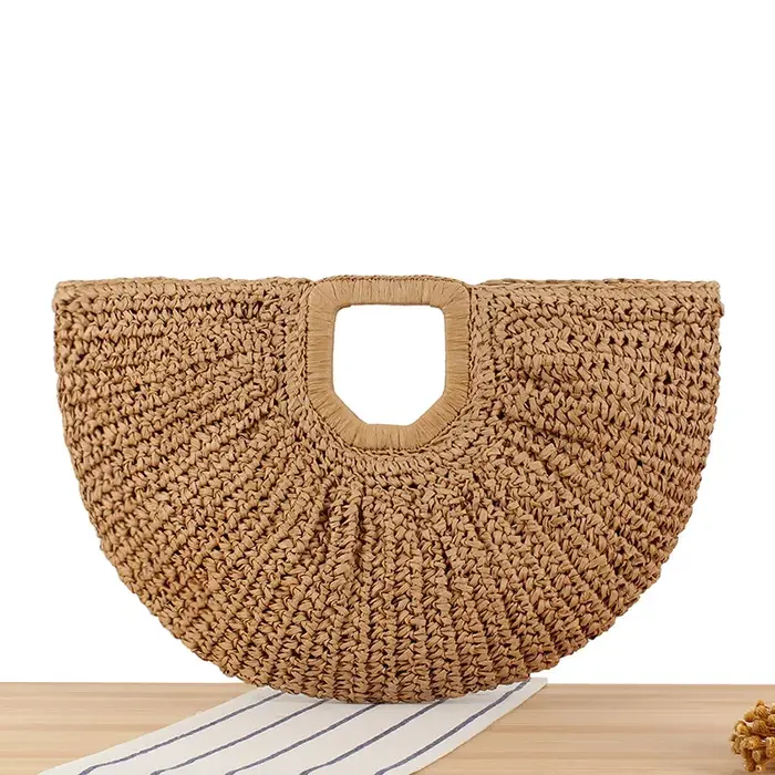Sac à main de plage demi-lune en paille d'été pour femmes