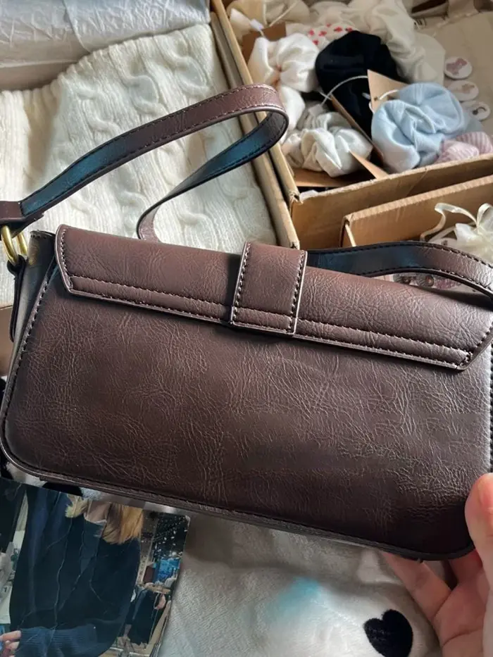 Sac à Main Vintage Américain Marron en PU pour Femme