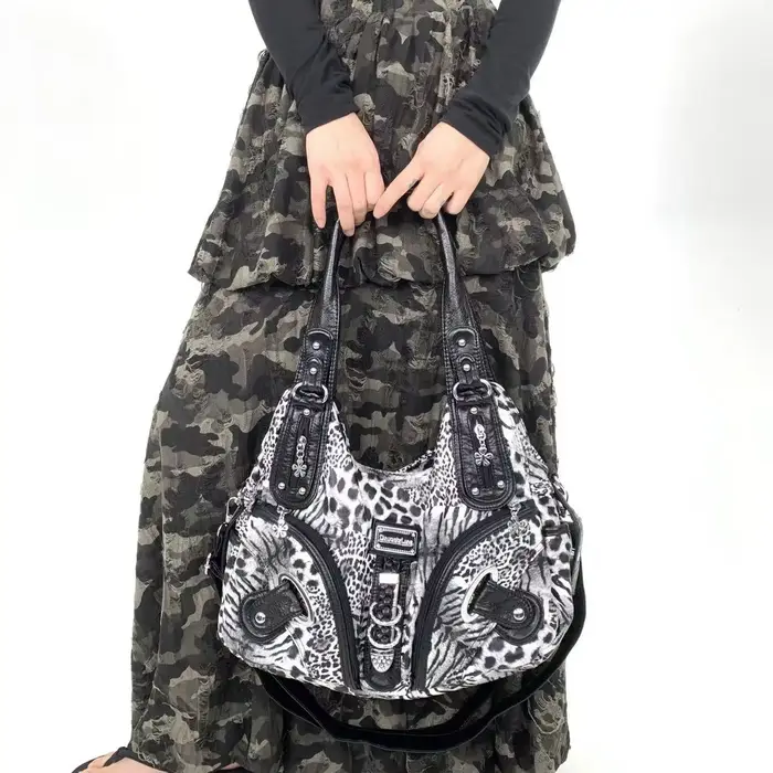 Y2K vintage hot girl personnalité sac à bandoulière imprimé léopard avec plusieurs compartiments