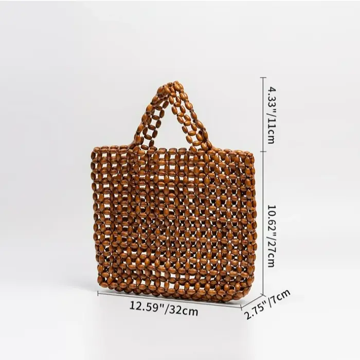 Sac à main rétro en perles de bois tissées à la main