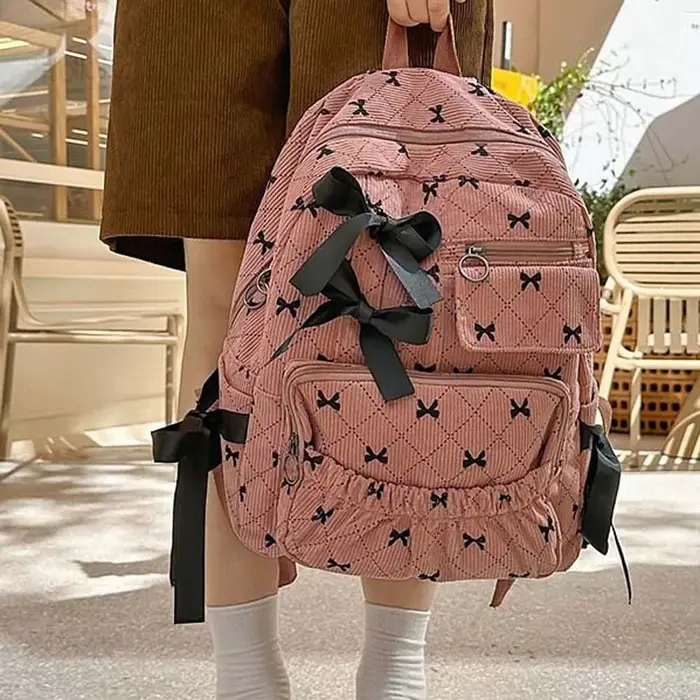 Sac à dos en velours côtelé avec nœud