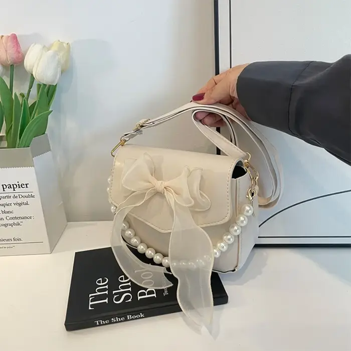 Sac à main en toile avec nœud papillon pour femme