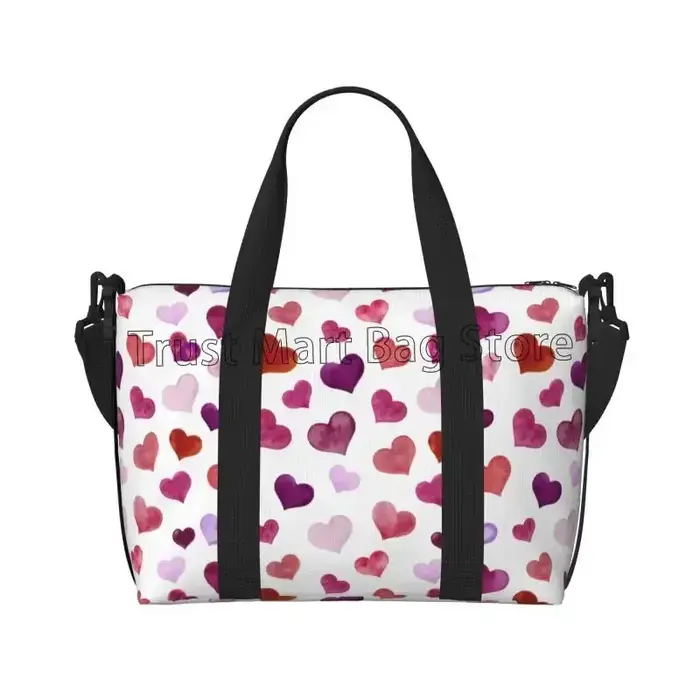 Sac polochon de voyage à motif coeurs d'amour pour femmes, sac à main de week-end d'entraînement, sa