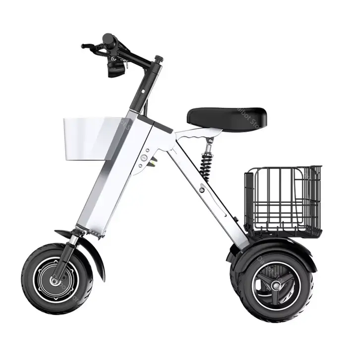 Mini tricycle électrique pour adulte, pliable, avec panier, 36V, 450W, 4 roues, léger, voyage, avec siège, pour femme