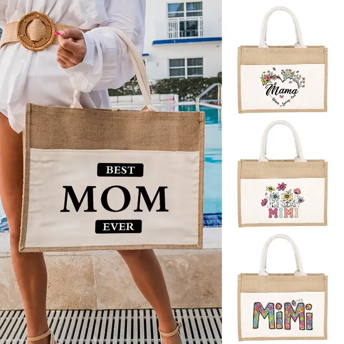 Sac fourre-tout portable en jute, sacs à provisions, série spinale, sacs à main de plage légers, 35% lin, sacs de rangement d'épicerie