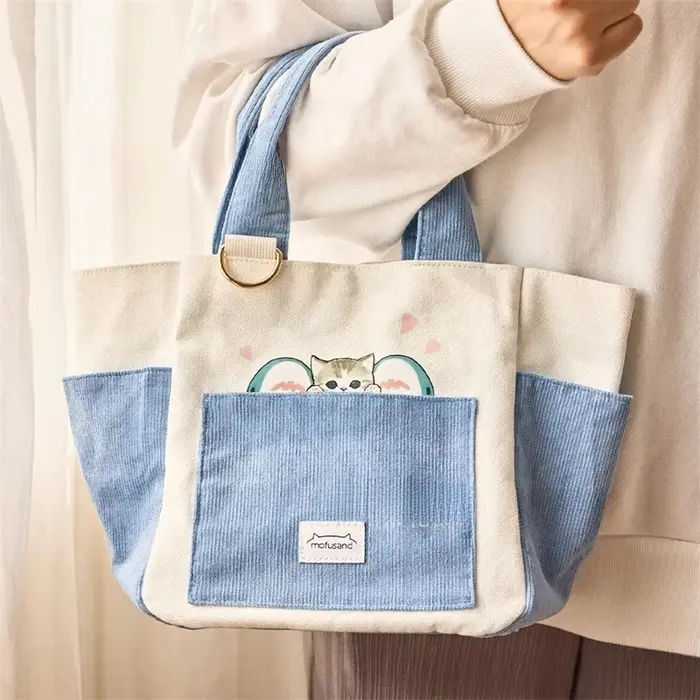 Sac fourre-tout en toile Mofusand, coloré et tendance, portable, pour le shopping, le travail et les