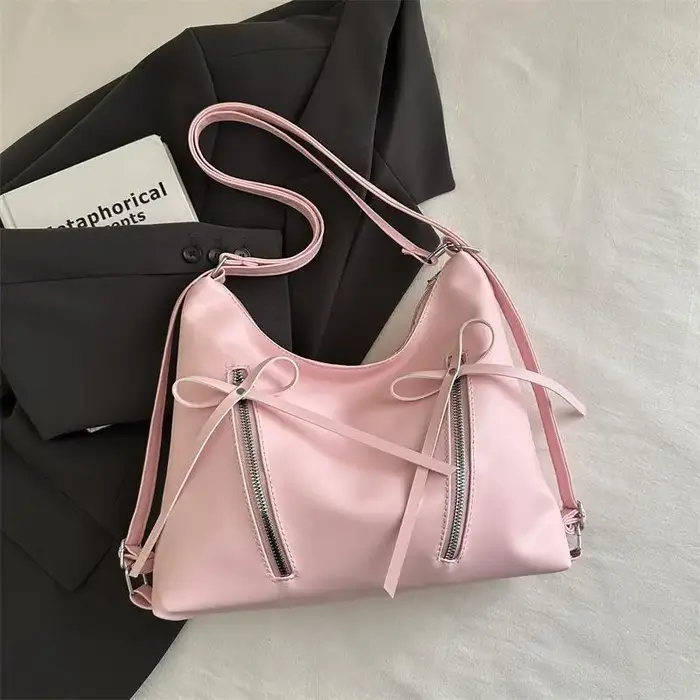 Sac fourre-tout rétro en cuir souple grande capacité avec nœud – Sac à bandoulière décontracté tendance pour femme