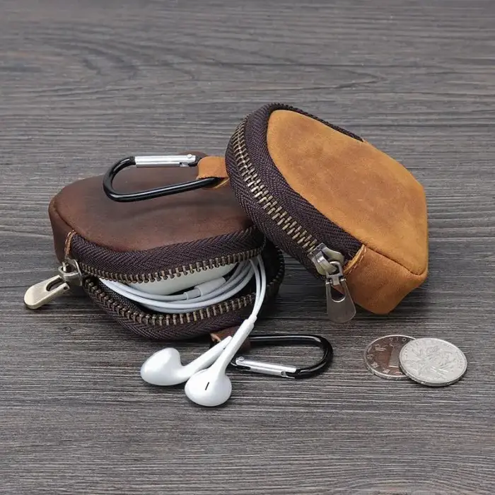 Mini pochette rétro en cuir PU avec fermeture éclair pour pièces de monnaie