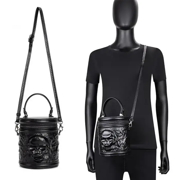 Sac à bandoulière squelette gothique Punk Vintage en cuir PU, sac seau Steampunk Style médiéval, sac