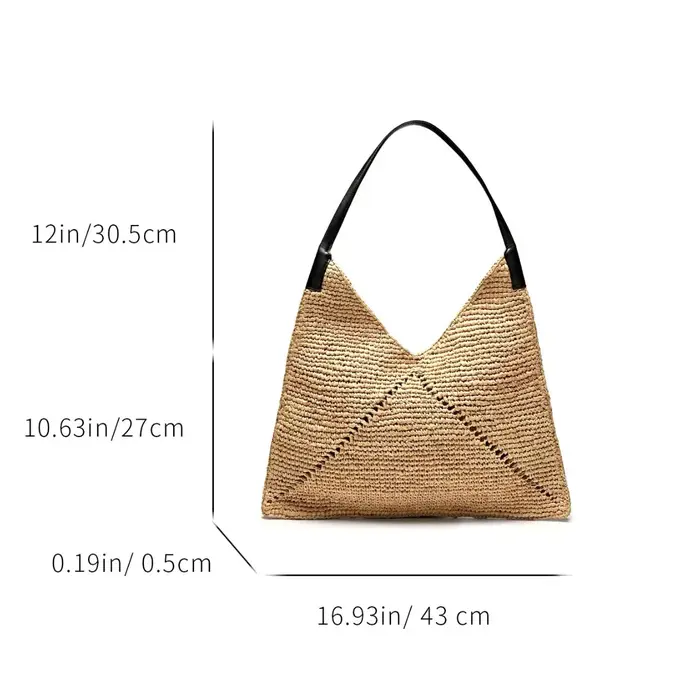 Grand sac à bandoulière en raphia tressé pour femme