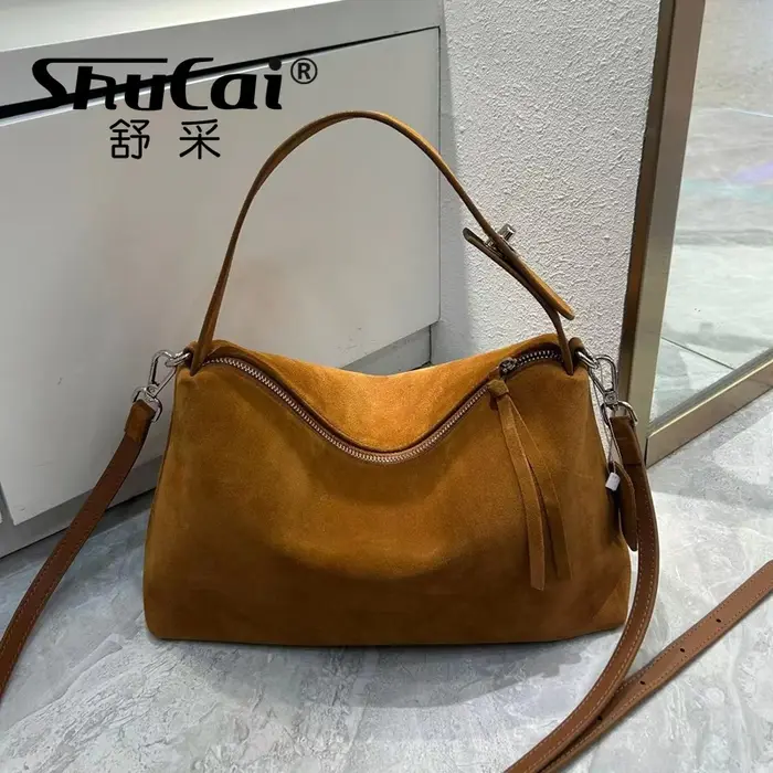 Véritable qualité automne hiver grand Boston luxe concepteur fourre-tout doux mat daim cuir femmes sac à main femme épaule sac à bandoulière
