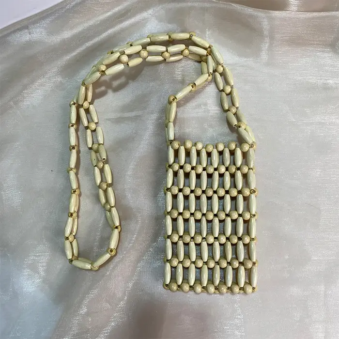 Sac à bandoulière Vintage minimaliste en perles de bois tissées pour téléphone portable, sacs à band