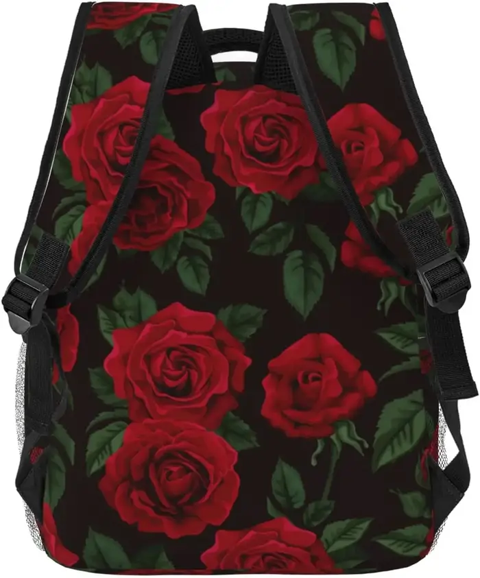 Sac à dos léger à motif de fleurs roses rouges pour hommes et femmes
