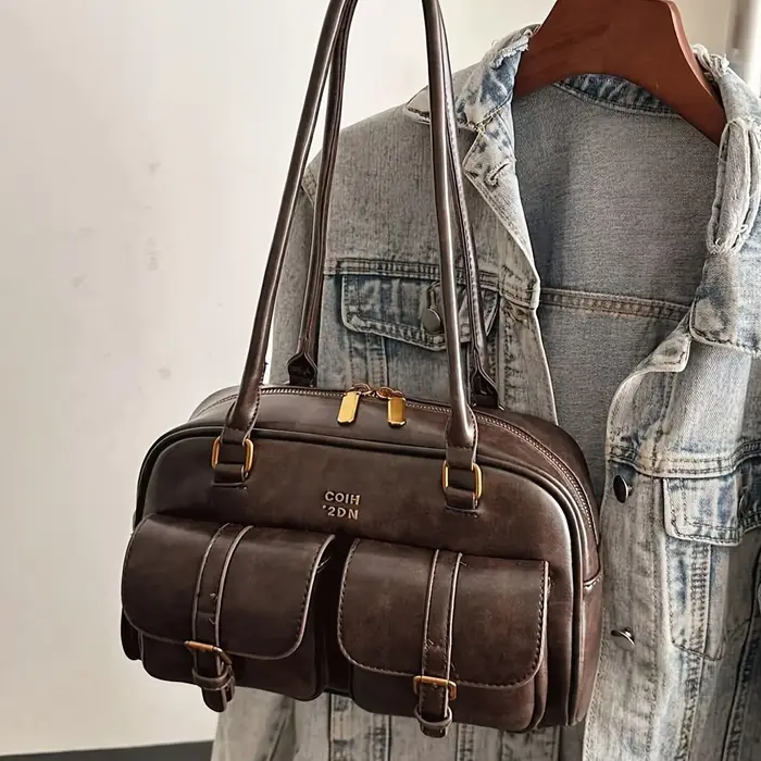 Sac à main multi-poches marron café pour femmes