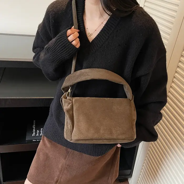 Faux daim couleur unie fermeture éclair fourre-tout décontracté 2025 sacs polyvalents imperméables Design haut de gamme