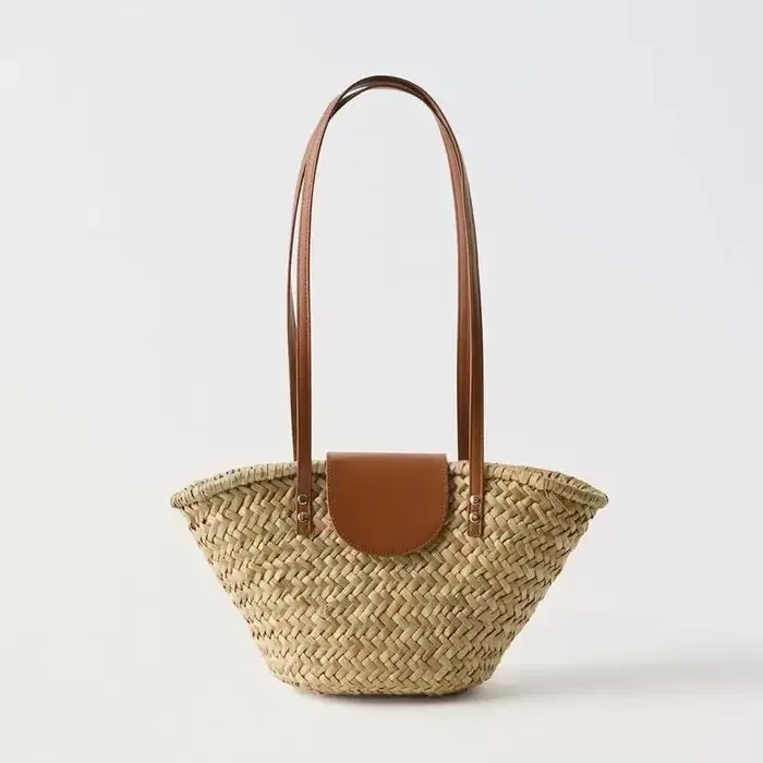 Impression gratuite nouveaux sacs de paille naturelle sacs de tissage à la main fourre-tout à bandou