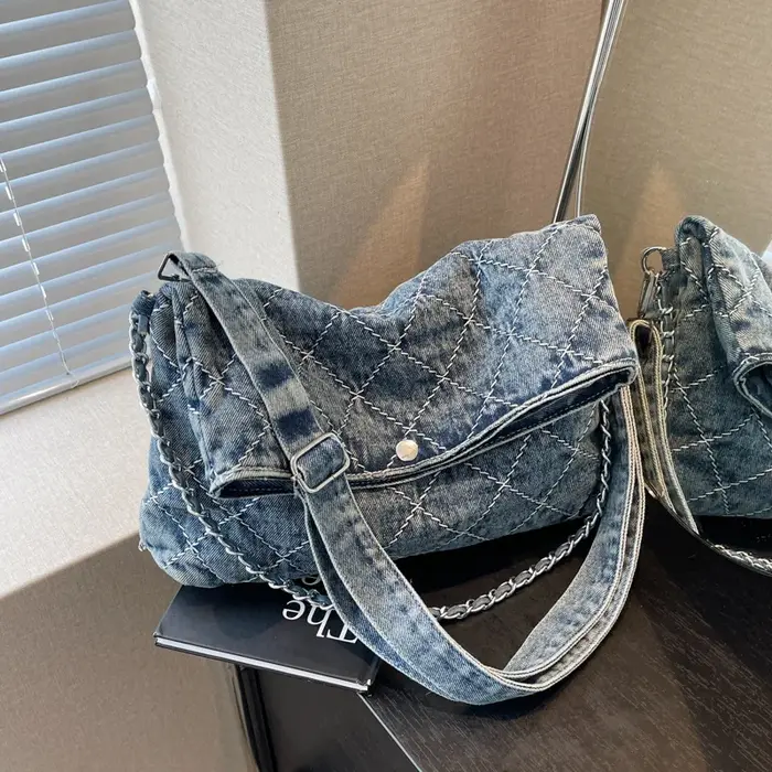 JOSingle-Sac à Main Rétro en Denim pour Femme, Sacs à Bandoulière en Poudre, Fourre-Tout de Grande Capacité, CommPiedmont, Nouvelle Collection Automne 2024