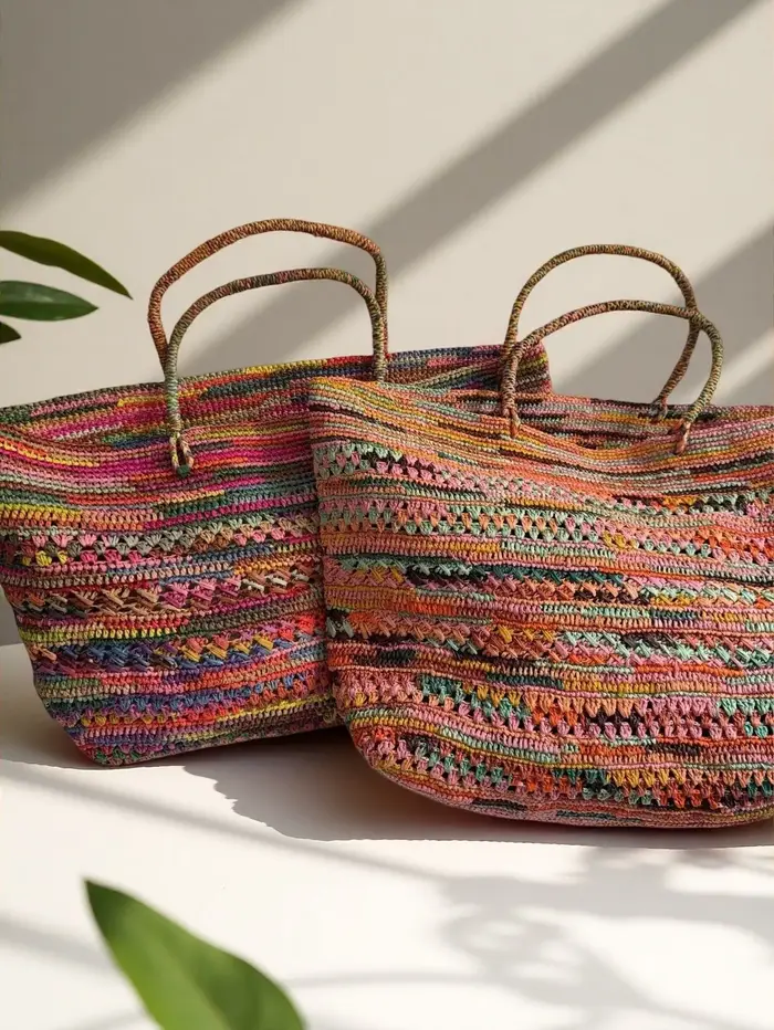 Sac seau coloré en raphia crocheté à la main pour femme, grand sac fourre-tout d'épaule pour l'été e