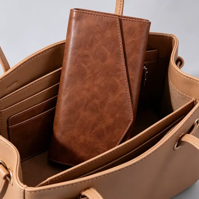 Pochette à pinceaux de maquillage en PU marron avec boucle magnétique