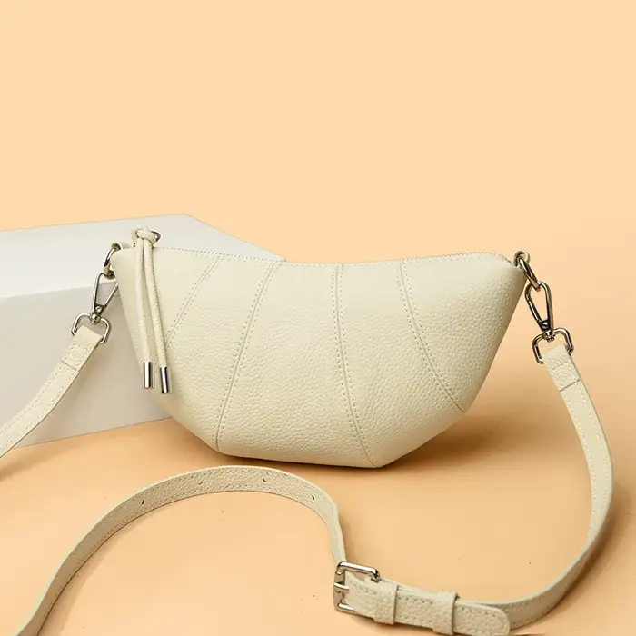 Sac beige en forme de croissant Sac bandoulière minimaliste en cuir véritable pour femme, sacoch