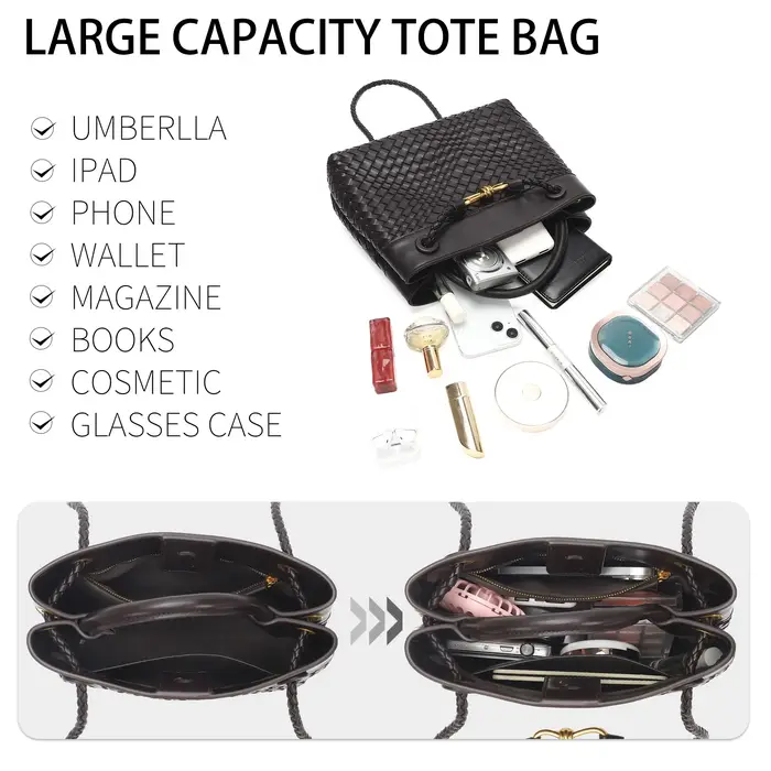 Sac fourre-tout tissé pour femmes, sac à main à bandoulière en cuir végétalien, sacs à main à poigné