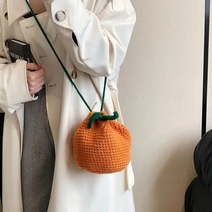Sac à bandoulière crocheté en forme d'oranger pour femmes