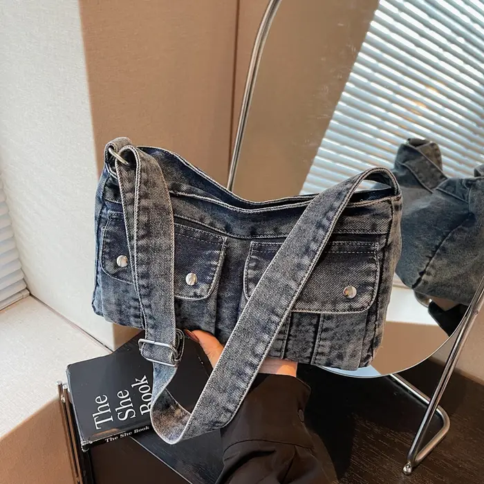Sacs à bandoulière en Denim avec fermeture éclair