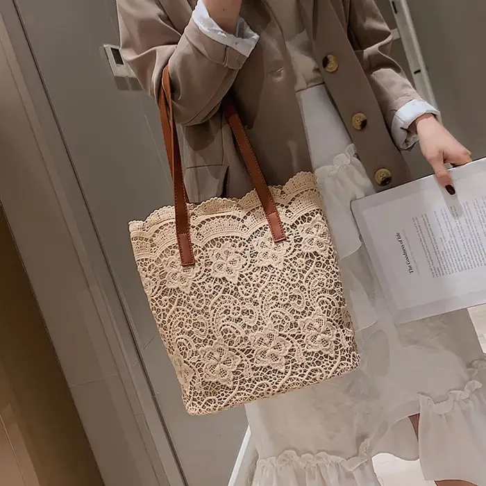 Sac à Bandoulière en Dentelle Fourre-Tout Élégant de Type Seau