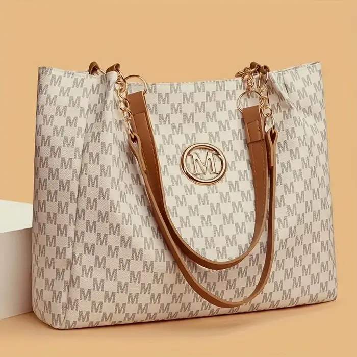 Sac fourre-tout géométrique Vintage en cuir synthétique lettre "M" Design pour femmes sac à main sac à bandoulière grande capacité Shopping sac de voyage