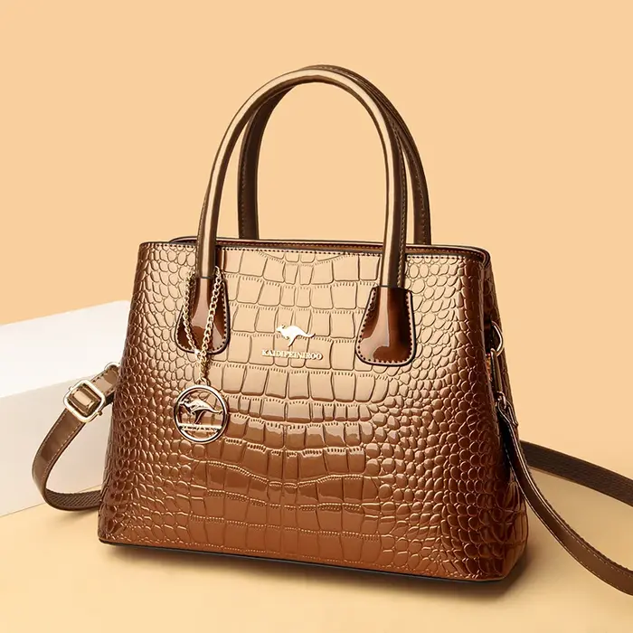 Sac à Main de Luxe en Cuir Verni à Motifs de Crocodile pour Femme
