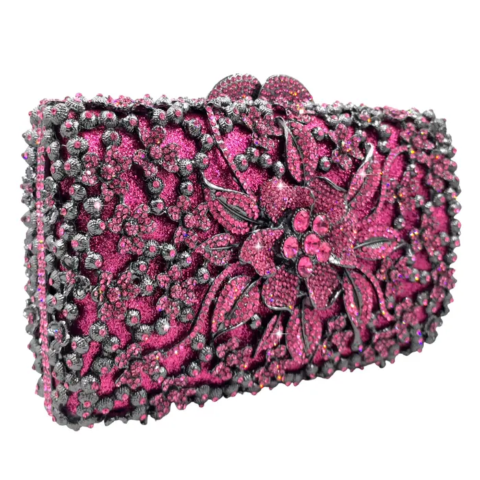 Pochette de Soirée Fuchsia FGG en Strass pour Femme