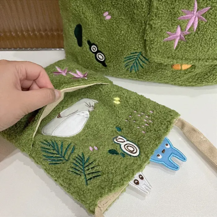 Nouveau chat de dessin animé brodé agneau en peluche une épaule sac à main mignon parc limité sac de messager sac de téléphone portable