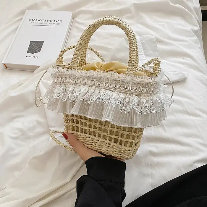Sac bandoulière tressé élégant, sac fourre-tout en paille pour les vacances à la plage, sac à main p