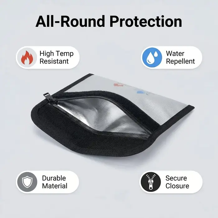 Sac à documents ignifuge et résistant à l'eau – Pochette de rangement compacte pour passeport