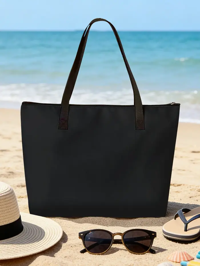 Sac de plage noir à imprimé cœurs