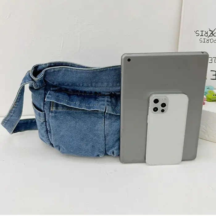 Sac messager vintage en denim de grande capacité pour femme